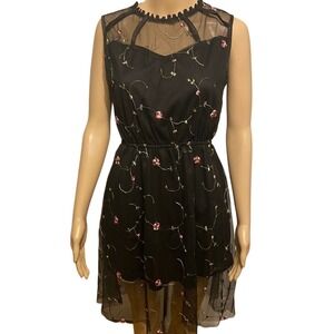 Black Floral Embroidered Mesh Overlay Party‎ Dress Sleeveless